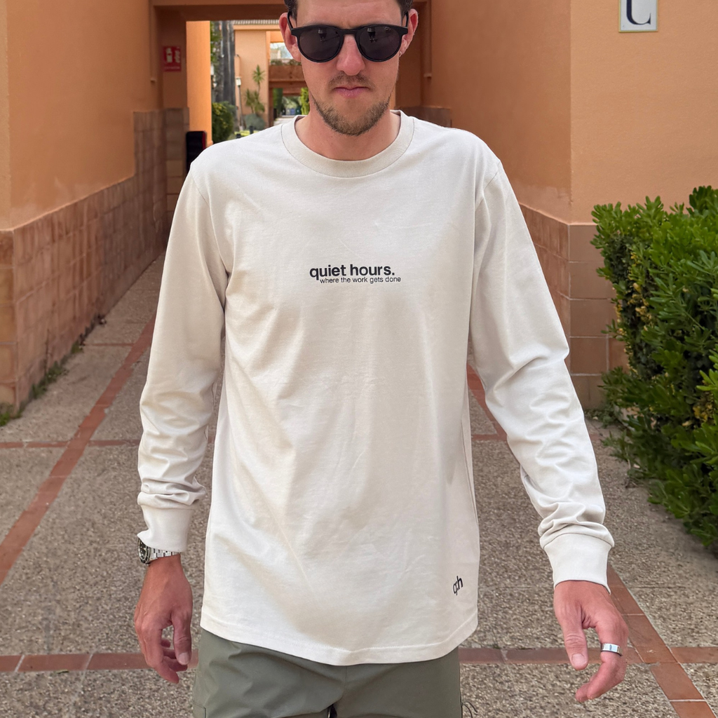 classic long sleeve t-shirt "where the work gets done" - bone