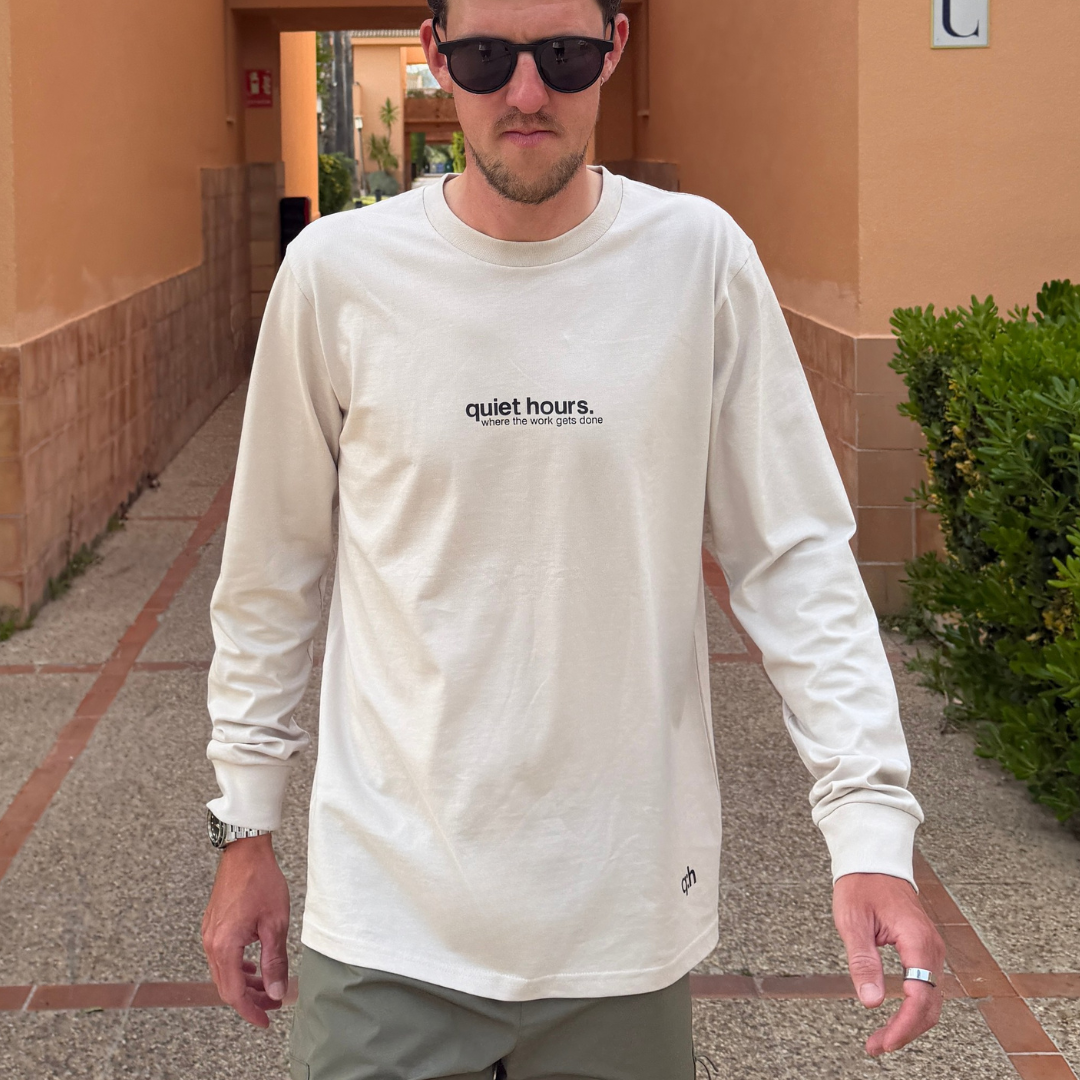 classic long sleeve t-shirt "where the work gets done" - bone
