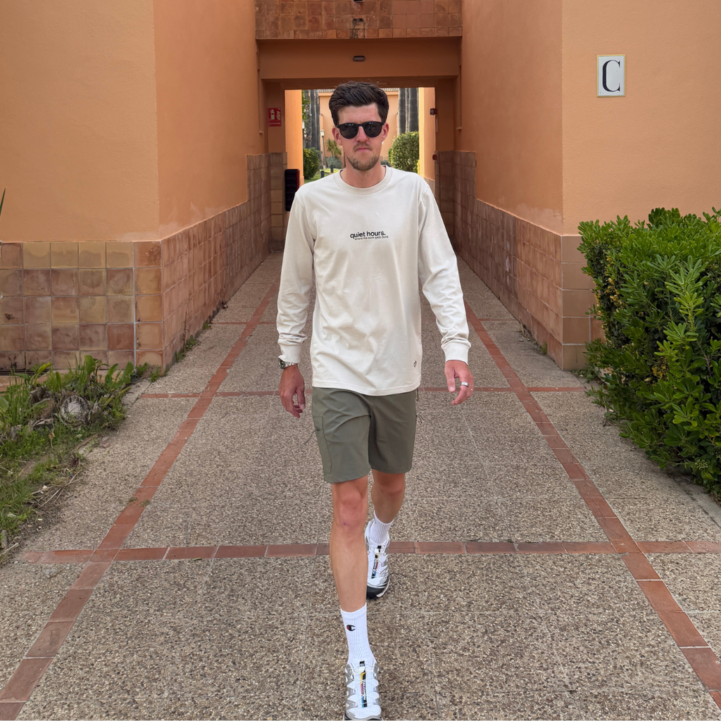 classic long sleeve t-shirt "where the work gets done" - bone