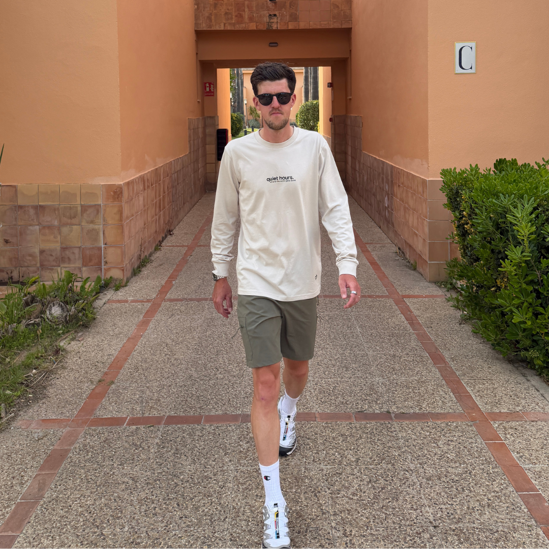 classic long sleeve t-shirt "where the work gets done" - bone