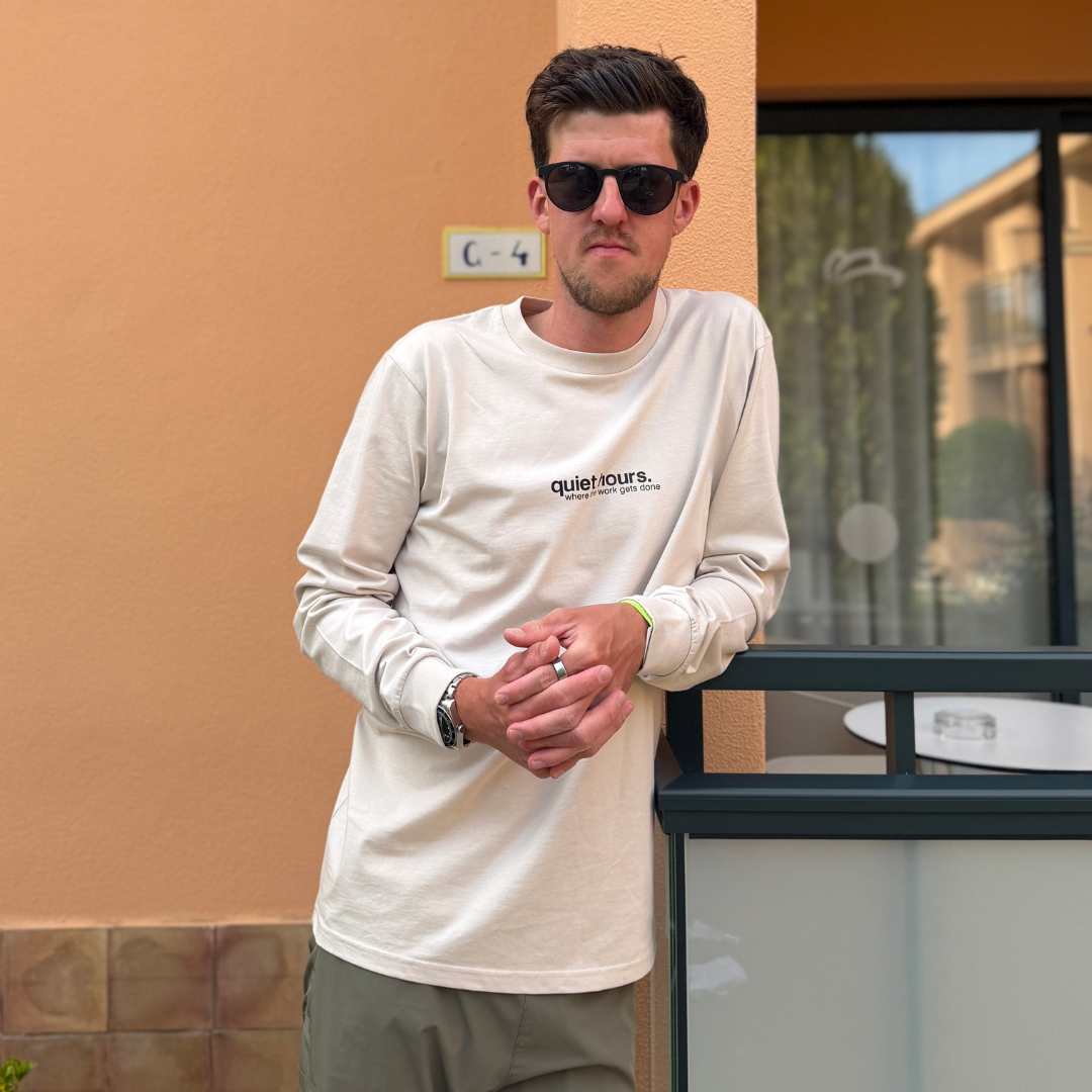 classic long sleeve t-shirt "where the work gets done" - bone